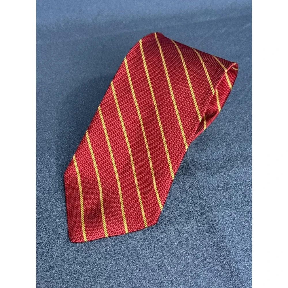 Brooks Brothers Makers Repp Silk Tie Red Gold Stripe Made USA Preppy